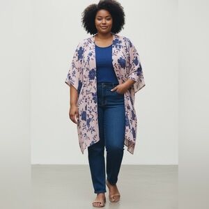 Lane Bryant Pink and Blue Floral Kimono